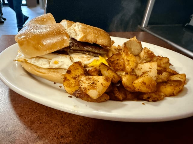 Gyro, Egg & Cheese Sandwich.