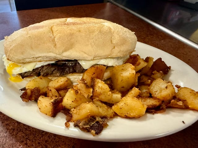Steak Tip, Egg & Cheese Sandwich.