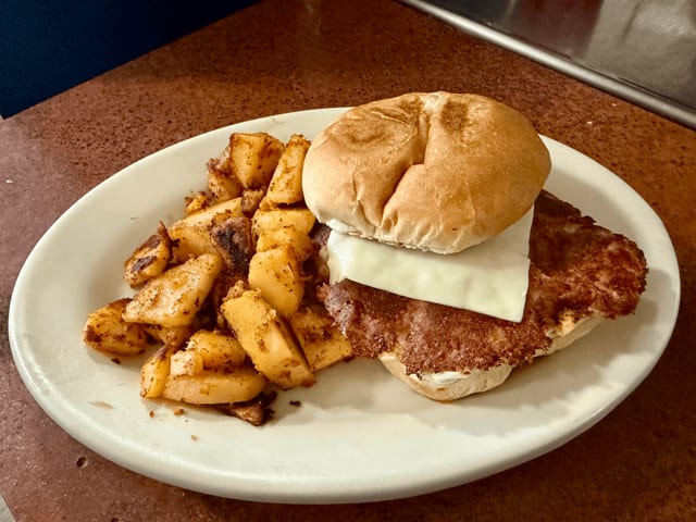 Corn Beef Hash, Egg & Cheese Sandwich.
